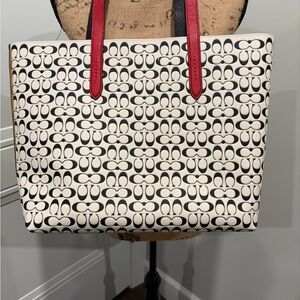 LIKE NEW..Coach Disney Mickey Mouse x Keith Haring Black & White Signature Tote